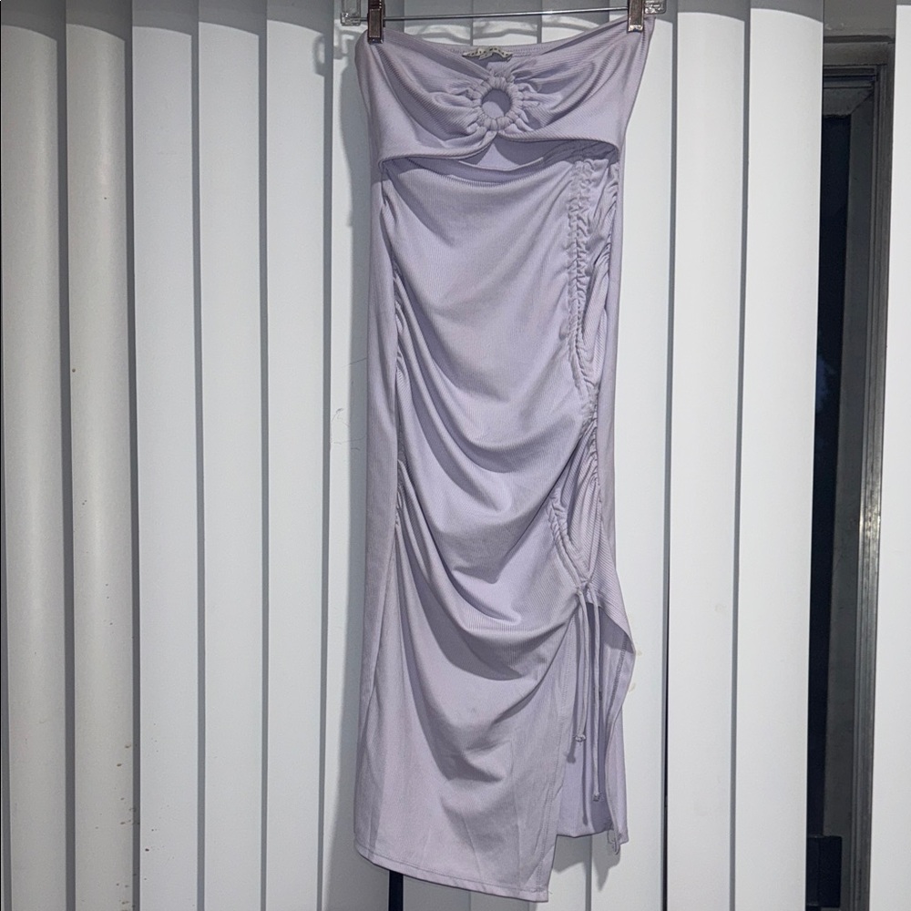 Haute Monde Strapless Lilac Ruched Midi Dress
